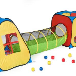 UTEX 3 in 1 Pop Up Play Tent with Tunnel, Ball Pit for Kids, Boys, Girls