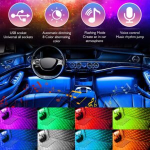 4pcs 48 USB Car LED Strip Lights, MultiColor Music LED Interior Light Under Dash Lighting Kit