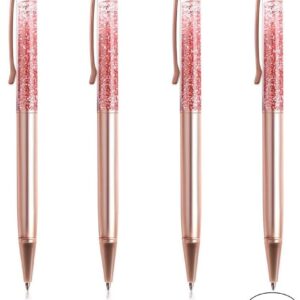 Ballpoint Pens, BYSOU 4 Pcs Rose Gold Metal Pen Refills Bling