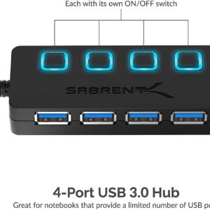 Sabrent 4-Port USB 3.0 Data Hub with Individual LED Power Switches