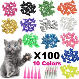 YMCCOOL 100pcs Cat Nail Caps/Tips Pet Cat Kitty Soft Claws Covers Control Paws