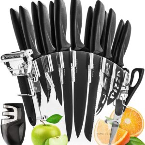 Stainless Steel Knife Set with Block – 13 Kitchen Knives Set Chef Knife Set