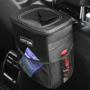 Car Trash Can with Lid and Storage Pockets, 100% Leak-Proof Car Organizer, Waterproof Car Garbage Can