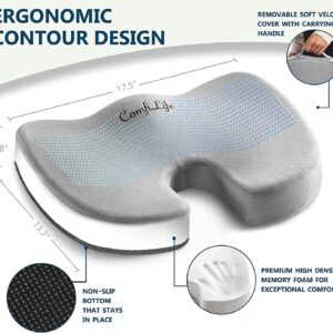 Gel Enhanced Seat Cushion – Non-Slip Orthopedic Gel & Memory Foam Coccyx Cushion for Tailbone Pain
