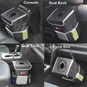 Waterproof Car Trash Can with Lid and Storage Pockets, Black